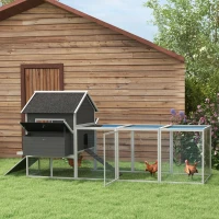 PawHut 137" Wooden Chicken Coop for 8-10 Chickens, Backyard, Gray(m-10)