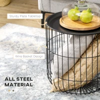 HOMCOM Coffee Table Set, Nest of Coffee Tables with Steel Wired Basket Body and Removable Top for Living Room, Black(m-5)