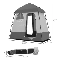 Outsunny Two Room Pop Up Shower Tent with Shower Bag, Floor and Carry Bag, Dark Gray(m-3)