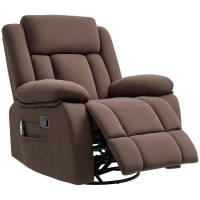 HOMCOM Recliner Massage Armchair with Heat, Oversized Swivel Rocker with Footrest, Remote and Side Pockets, Brown