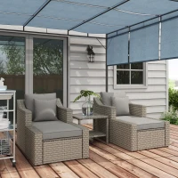 Outsunny 5pc Patio Furniture Set, All Weather PE Rattan Conversation Chair and Ottoman Set w/ Table, Cushion Pillows, Gray(m-10)