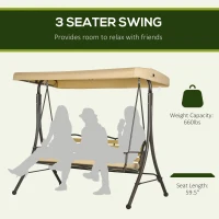 Outsunny 3-Seat Patio Swing Chair, Outdoor Canopy Swing Glider with Cushion, Adjustable Shade, and Slatted Design, for Porch(m-4)
