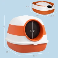 PawHut Dome Covered Cat Litter Box with Lid, White and Orange(m-3)