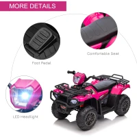 Aosom 12V Electric Toy Car with Forward Backward Function, Music, LED Headlights, for Ages 3-5 Years, Pink(m-7)