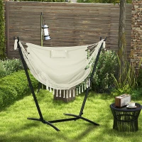 Outsunny U Shape Stand Hammock Chair, Headrest Include Hammock Swing, Cream White(m-2)
