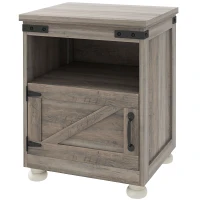 HOMCOM Side Table with Storage, End Table with Open Shelf, Cupboard and Wood Legs, Modern and Farmhouse Style, Gray(m-1)