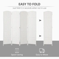 HOMCOM Room Divider, 4 Panel Folding Privacy Screen, 6FT Tall Portable Weave Partition Wall Divider for Bedroom, White(m-4)