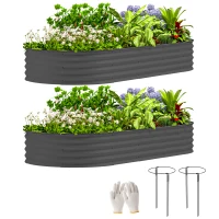 Outsunny 7' x 3' x 1' Raised Garden Bed Set, 2PCS Raised Beds for Gardening with Metal Plant Stakes, Dark Gray(m-11)