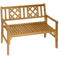 Outsunny 4FT Folding Outdoor Bench, 2-Seater Wooden Garden Bench with Slatted eat and Back, Patio Bench Outdoor Loveseat with Armrests for Backyard, Porch, Park, Natural(m-11)