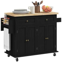 HOMCOM Modern Rolling Kitchen Island Cart with Spice Rack, Distressed Black(m-11)