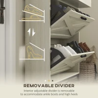 HOMCOM Slim Shoe Storage Cabinet, Shoes Cabinet Organizer with 2 Flip Drawers, Adjustable Shelves for 12 Pair, Distressed White(m-6)