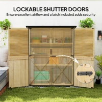 Outsunny Wood Storage Shed, Outdoor Garden Shed with Asphalt Roof, 2 Shelves, Lockable Doors and Adjustable Feet, Natural(m-7)