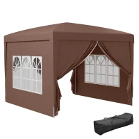 Outsunny 10x10ft Folding Tent Gazebo Pop Up Party Wedding Tent Portable Outdoor Sunshade Coffee(m-2)