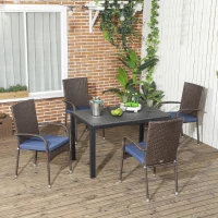 Outsunny Stackable 4 PE Rattan Outdoor Dining Chairs with Cushions, Patio Wicker Dining Chairs with Armrests & Backrest, Blue(m-2)
