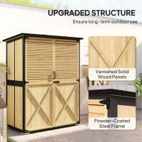 Outsunny Wood Storage Shed, Outdoor Garden Shed with Asphalt Roof, 2 Shelves, Lockable Doors and Adjustable Feet, Natural(m-4)