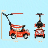 Qaba 3 in 1 Push Car Sliding Car with Removable Handle, Music, Horn, Canopy, Safety Guardrail, Red(m-3)