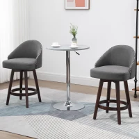 HOMCOM 26" Counter Height Bar Stools, Linen Fabric Kitchen Stools with Nailhead Trim, Rubber Wood Legs and Footrest for Dining Room, Counter, Pub, Set of 2, Dark Gray(m-10)
