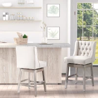 HOMCOM Swivel Bar Stools Set of 2, 27" Counter Height Stools with Linen Upholstery and Button Tufted Design for Kitchen(m-2)
