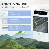 HOMCOM 32" Evaporative Air Cooler with 3.2 Gal Water Tank, 60° Oscillating, 3-In-1 Ice Cooling Fan, Portable Swamp Cooler with Humidifier for Home Office, 3 Modes, 3 Speeds, 12H Timer, Remote, White(m-6)
