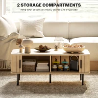 HOMCOM Coffee Table with Storage, Nordic Side Table with Slatted Tambour Sliding Doors and Steel Legs for Living Room, Oak(m-6)