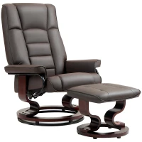 HOMCOM Faux Leather Recliner with Ottoman, Swivel Recliner Chair and Ottoman with High Back and Wood Base, Brown(m-11)