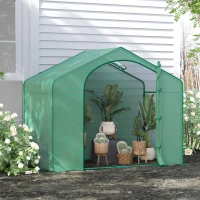 Outsunny 6' x 3' x 5' Portable Walk-in Greenhouse, PE Cover, Steel Frame Garden Hot House, Zipper Door, Top Vent for Flowers, Vegetables, Saplings, Tropical Plants, Green(m-10)