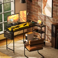 HOMCOM 58" Reversible L Shaped Computer Desk, Corner Desk with Monitor Stand, Power Outlets and LED Lights, Black(m-10)