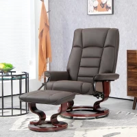 HOMCOM Faux Leather Recliner with Ottoman, Swivel Recliner Chair and Ottoman with High Back and Wood Base, Brown(m-2)