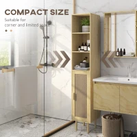 HOMCOM Tall Bathroom Cabinet with Rattan Doors, Freestanding Bathroom Storage Cabinet with Adjustable Shelves, Distressed Oak(m-5)
