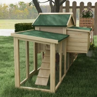 PawHut Wooden Chicken Coop ith Nesting Box, Double Runs, Removable Tray, Ramps, for Garden Backyard(m-9)