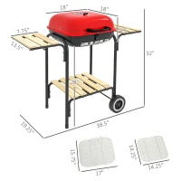 Outsunny Portable BBQ Grill Charcoal Grill with Wheels Bottom Shelf, 2 Tables and Adjustable Vents for Backyard Cooking, Red(m-3)