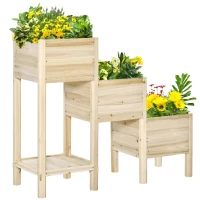 Outsunny 3-Tier Raised Garden Bed with Storage Shelf, Wooded Elevated Planter Boxes, Plant Stand, for Vegetables, Herb and Flowers(m-1)