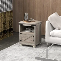 HOMCOM Side Table with Storage, End Table with Open Shelf, Cupboard and Wood Legs, Modern and Farmhouse Style, Gray(m-10)