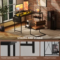 HOMCOM 58" Reversible L Shaped Computer Desk, Corner Desk with Monitor Stand, Power Outlets and LED Lights, Black(m-9)