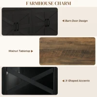 HOMCOM Sideboard, Buffet Cabinet with 4 Barn Doors and 3 Drawers, Coffee Bar Cabinet with Adjustable Shelves, Black(m-6)