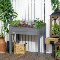 Outsunny 34" Raised Garden Bed, Elevated Wooden Planter Box with Holes for Vegetables, Herb, Flowers for Backyard, Dark Gray(m-10)