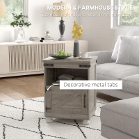 HOMCOM Side Table with Storage, End Table with Open Shelf, Cupboard and Wood Legs, Modern and Farmhouse Style, Gray(m-6)