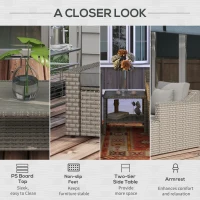 Outsunny 5pc Patio Furniture Set, All Weather PE Rattan Conversation Chair and Ottoman Set w/ Table, Cushion Pillows, Gray(m-6)