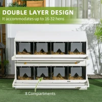 PawHut Chicken Nesting Box, 8 Compartment Wood Laying Boxes for Chicken Coop with Egg Collection Trays Perches for 16-32 Hens(m-4)