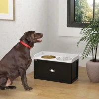 PawHut Pet Feeding Station Pet Dish Bowl Set with Storage, 2 Elevated Dog Bowls for Large Sized Dogs, White and Black(m-10)