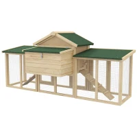 PawHut Wooden Chicken Coop ith Nesting Box, Double Runs, Removable Tray, Ramps, for Garden Backyard(m-8)