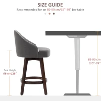 HOMCOM 26" Counter Height Bar Stools, Linen Fabric Kitchen Stools with Nailhead Trim, Rubber Wood Legs and Footrest for Dining Room, Counter, Pub, Set of 2, Dark Gray(m-7)