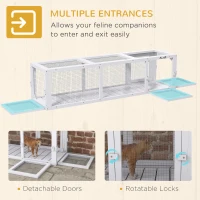 PawHut Outdoor Cat Tunnel with Extendable Design, 59" L Wooden Cat Run with Weather Protection, Connecting Inside and Outside, for Deck Patios, Balconies, White(m-6)