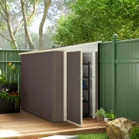 Outsunny 4' x 7.7' Lean to Garden Storage Shed, Outdoor Metal Tool House with Lockable Door Vents for Backyard Patio Lawn(m-10)