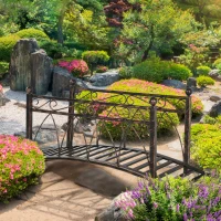 Outsunny 3.3' Metal Arch Zen Garden Bridge with Safety Siderails, Decorative Footbridge, Delicate Scrollwork & Corner Spheres for Stream, Fish Pond, Bronze(m-10)