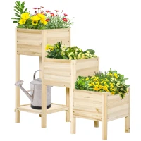 Outsunny 3-Tier Raised Garden Bed with Storage Shelf, Wooded Elevated Planter Boxes, Plant Stand, for Vegetables, Herb and Flowers(m-11)