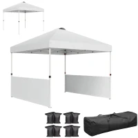 Outsunny 10' x 10' Pop Up Canopy Tent with 2 Half Sidewalls, UV50+ Instant Sun Shelter with Wheeled Carry Bag, White(m-11)