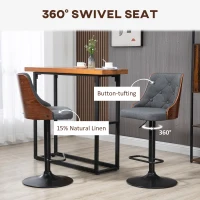 HOMCOM Counter Height Bar Stools Set of 2, Height Adjustable Swivel Barstools with Footrest and Tufted Back, Linen Fabric Bar Chairs, Dark Grey(m-4)