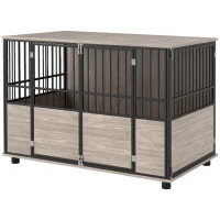 PawHut Decorative Dog Kennel Indoor End Table, 46" Dog Crate Furniture w/ Double Doors for Small to Large Dogs up to 88 lbs.(m-11)