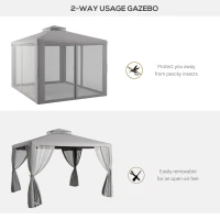 Outsunny 12' x 10' Patio Gazebo Outdoor Pavilion 2 Tire Roof Canopy Shelter Garden, Steel Frame w/ Mosquito Netting, Light Grey(m-4)